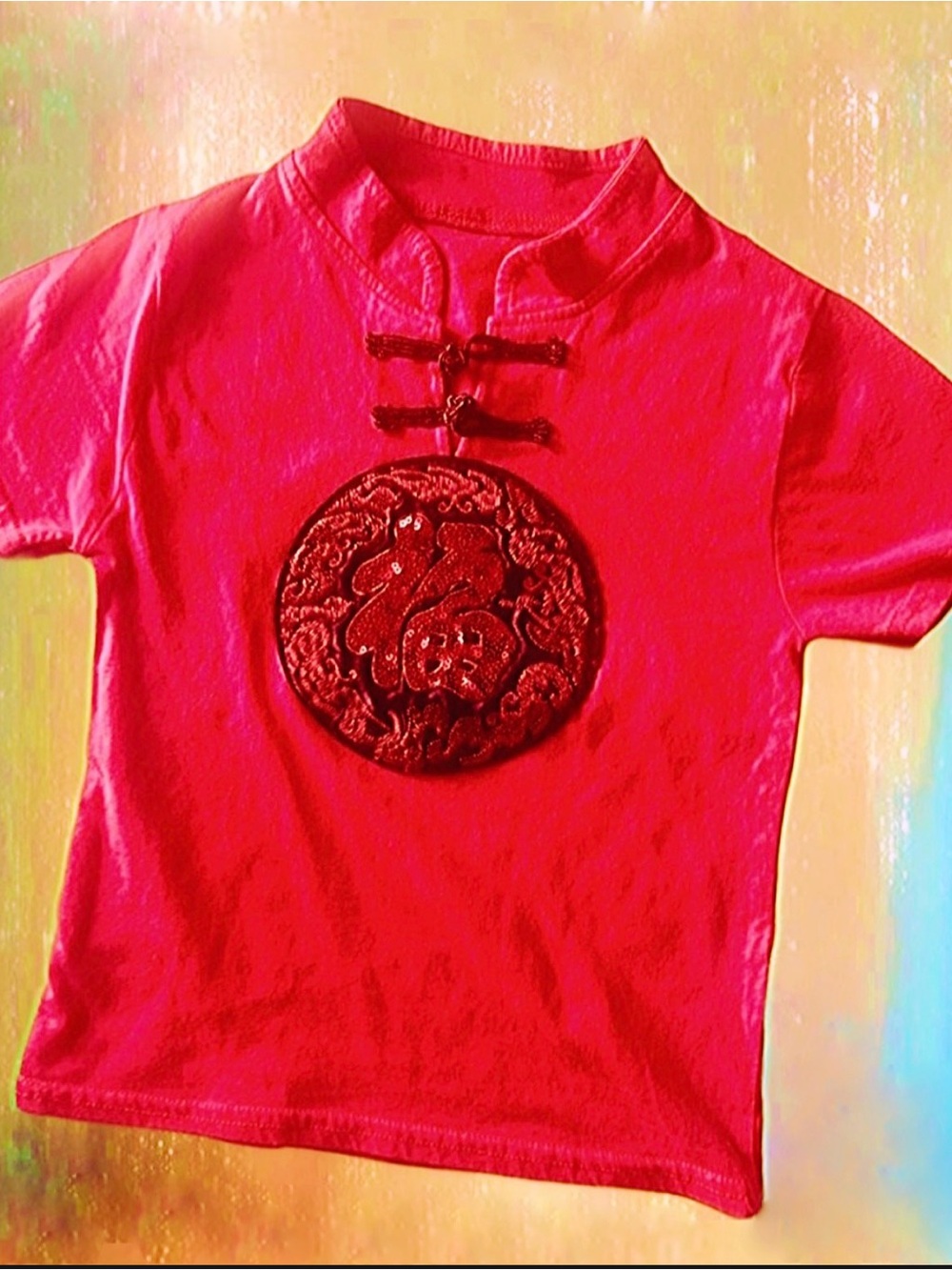 Kids Traditional Mandarin Collar Tee - Red